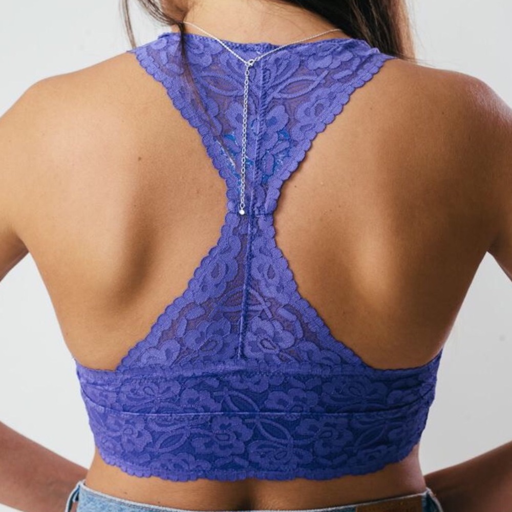 NWT FREE PEOPLE GALLOON RACERBACK‎ BRALETTE, SLATE Boho Romantic Feminine - Picture 3 of 8
